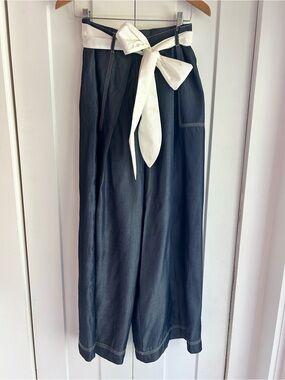 Milva Mi Made In Italy Flowy Wide Leg Trousers Wide White Tie Belt